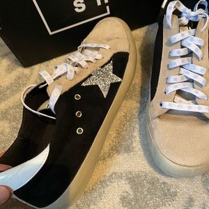 ShuShop by Bed Stu black sneakers silver star look like golden goose